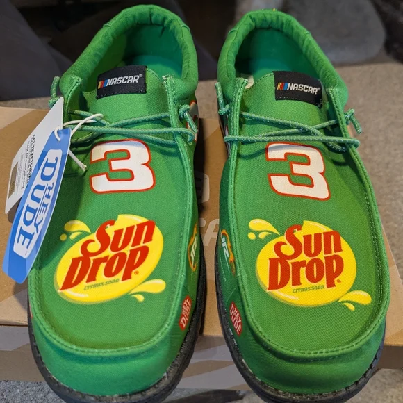 Dale Earnhardt Jr. #3 Sun Drop Green Slip-On Men's Hey Dudes Size 13